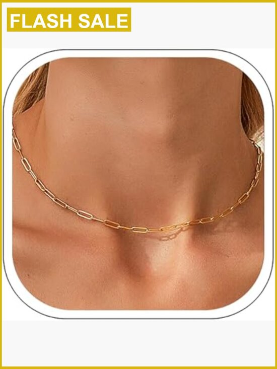 Jewelry - Paperclip Chain Necklace for Women, 3mm 4mm 5mm Width, 16-26 Inch, Gold Plated